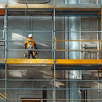 Employees are provided with rope access and safety harnesses whe
